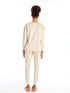 LC Waikiki Women's Embroidered Crew Neck Velvet Pajama Set